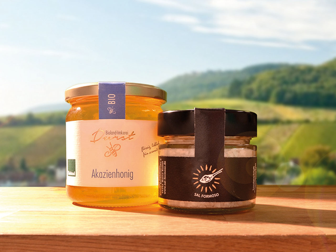 Vegane Etiketten für Honig und Salz